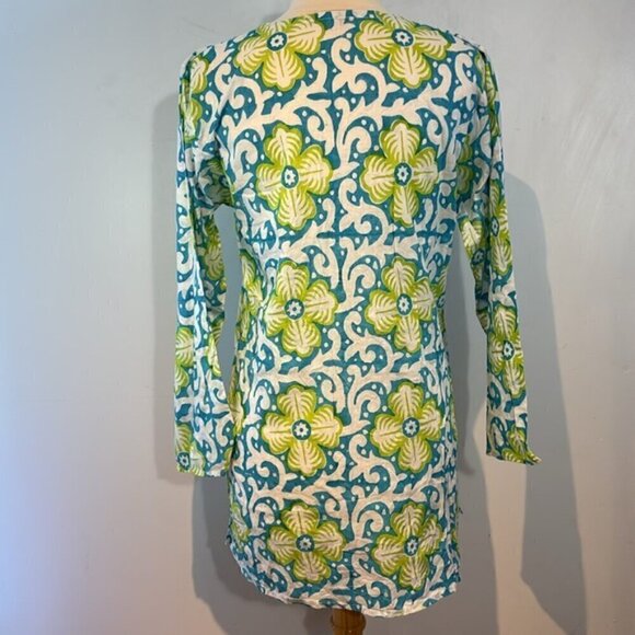 Vintage Barbara Gerwit 100% pure cotton turquoise/green tunic blouse size L - Picture 5 of 10